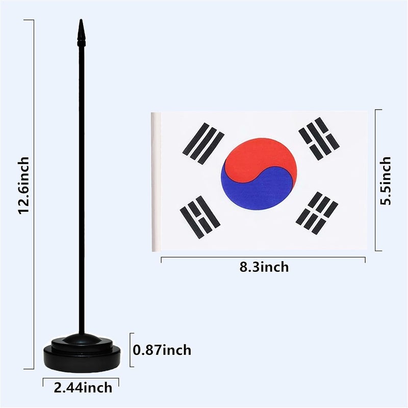 tibijoy South Korea Korean Deluxe Desk Flag Set Small Mini Miniature South Korea Korean Table Desktop Flags With Solid Pole, Black Base and Spear Top(2 Pack) - Image 3